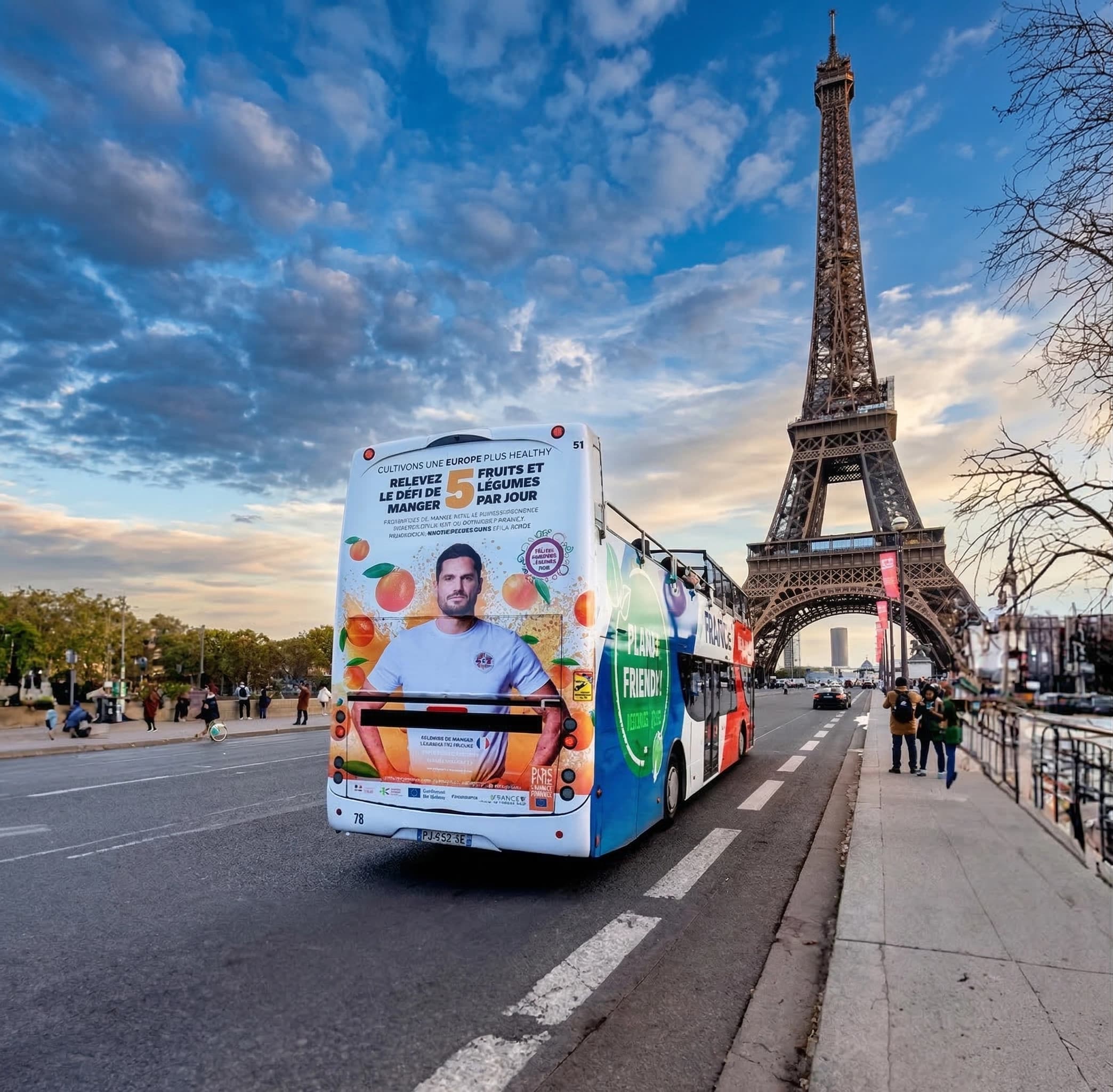 Out-of-home advertising campaign on a bus in Paris